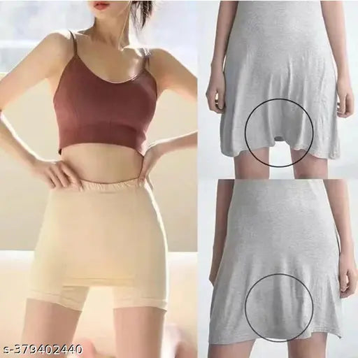 Double-Layer Front Crotch Ice Silk Safety Shorts,Women Seamless Safety Pants for Skirts Dresses | Cover Triangle Area No Trace No Roll Border Naked Buttock Insulation Layer